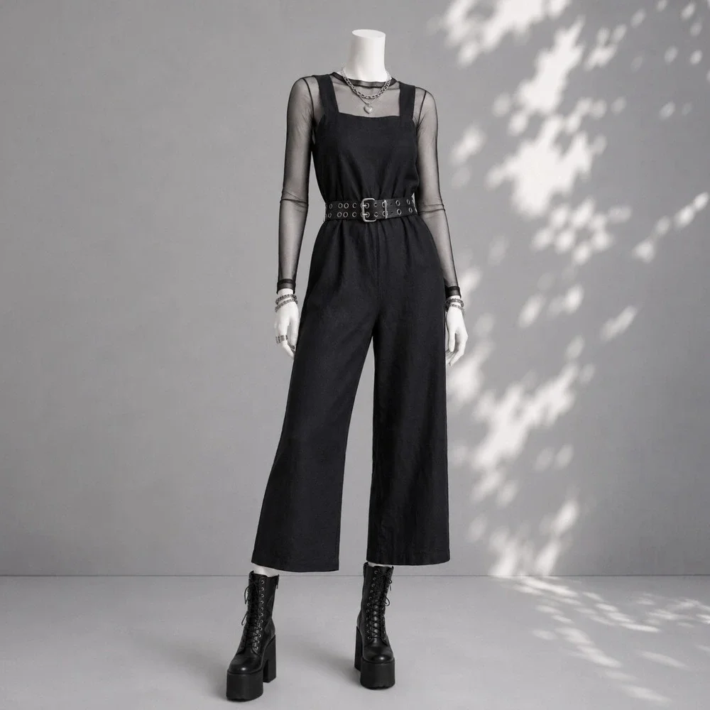 Quince European Linen Jumpsuit XS Black Square Neck Belted Minimalist Travel